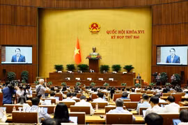Bộ trưởng Bộ Công an Lương Tam Quang, thừa ủy quyền của Thủ tướng Chính phủ trình bày tờ trình về 5 dự án luật. (Ảnh: Doãn Tấn/TTXVN)