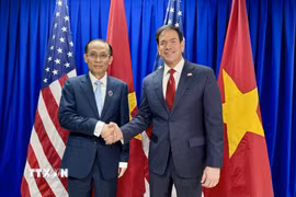 Bộ trưởng ngoại giao Việt Nam Lê Hoài Trung và Bộ trưởng ngoại giao Hoa Kỳ Marco Rubio tại cuộc gặp. (Ảnh: Việt Dũng/TTXVN)