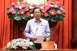 Ông Phan Văn Mãi, Ủy viên Ban chấp hành Trung ương Đảng, Ủy viên Ban thường vụ Quốc hội, Chủ nhiệm Ủy ban Kinh tế và Tài chính của Quốc hội, phát biểu. (Ảnh: Hồng Nhung/TTXVN)
