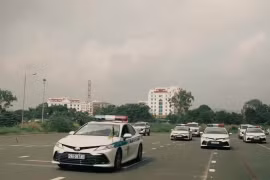 Thao trường hợp luyện diễu binh của lực lượng Công an Nhân dân chuẩn bị Quốc khánh 2/9