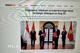 Trang AsiaOne đưa tin về chuyến thăm Singapore của Thường trực Ban Bí thư Trần Cẩm Tú. (Ảnh: Đỗ Vân/TTXVN)