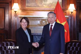 Tổng Bí thư, Chủ tịch nước Tô Lâm tiếp bà Sarah A. Soule, Hiệu trưởng Trường kinh doanh Stanford, thuộc Đại học Stanford. (Ảnh: Thống Nhất/TTXVN)