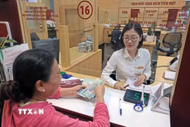 Khách hàng giao dịch tại Hội sở Agribank, Láng Hạ, Hà Nội. (Ảnh: TTXVN phát)