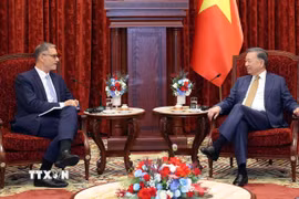 Tổng Bí thư, Chủ tịch nước Tô Lâm tiếp Đại sứ Cộng hòa Pháp tại Việt Nam Olivier Brochet đến chào từ biệt nhân dịp kết thúc nhiệm kỳ công tác tại Việt Nam. (Ảnh: Thống Nhất/TTXVN)
