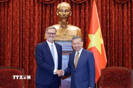 Tổng Bí thư, Chủ tịch nước Tô Lâm tiếp Đại sứ Cộng hòa Pháp tại Việt Nam Olivier Brochet đến chào từ biệt nhân dịp kết thúc nhiệm kỳ công tác tại Việt Nam. (Ảnh: Thống Nhất/TTXVN)