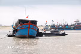 Tàu cá ra vào tại cảng cá La Gi. (Ảnh: Nguyễn Thanh/TTXVN)