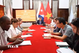 Toàn cảnh buổi họp báo. (Ảnh: Việt Hùng/TTXVN)