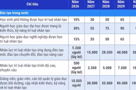 Lộ trình thực hiện các chỉ tiêu đào tạo, phát triển nhân lực trí tuệ nhân tạo