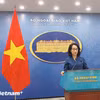 Người Phát ngôn Bộ Ngoại giao Phạm Thu Hằng trong cuộc họp báo thường kỳ chiều 1/10, tại Hà Nội. (Ảnh: Minh Thu/Vietnam+)