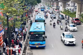 Tổng công ty Vận tải Hà Nội hiện đang là đơn vị chủ lực trong vận tải hành khách công cộng bằng xe buýt tại Thủ đô. (Ảnh: PV/Vietnam+)