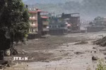 Khu vực bị tàn phá do lũ quét cuốn theo bùn đất tại huyện Rasuwa, Nepal, ngày 26/8/2026. (Ảnh: ANI/TTXVN phát)