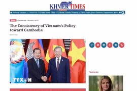 Báo “Khmer Times” (ảnh chụp màn hình) ngày 4/2/2026 đăng tải bài viết với tiêu đề “Tính nhất quán trong chính sách của Việt Nam đối với Campuchia”. (Ảnh: TTXVN phát.)
