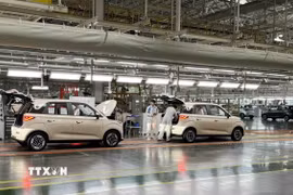 Dây truyền sản xuất ô tô xuất khẩu của Công ty TNHH Kaiyi Auto, thành phố Nghi Tân, tỉnh Tứ Xuyên (Trung Quốc). (Ảnh: Công Tuyên/TTXVN)