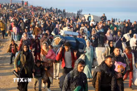 Người tị nạn Palestine trở về nhà tại Dải Gaza ngày 27/1/2025. (Ảnh: THX/TTXVN)