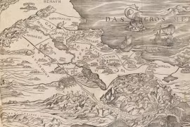 Bản đồ Đất Thánh của Lucas Cranach the Elder trong Kinh Thánh Cựu ước do Christopher Froschauer xuất bản (Zürich, 1525) tại Thư viện Wren, Trinity College, Cambridge. (Ảnh: Cambridge)