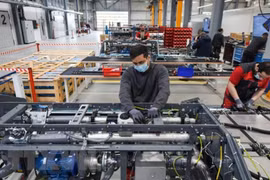 Công nhân làm việc tại một nhà máy ở Herten, Đức. (Ảnh: AFP/TTXVN)