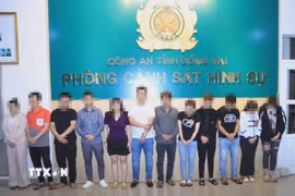 Các đối tượng bị bắt giữ tại Công an tỉnh Đồng Nai. (Ảnh: TTXVN phát)