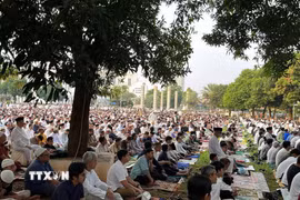 Các tín đồ cùng nhau cầu nguyện, suy ngẫm và kết nối gần hơn với Thánh Alla và với cộng đồng. (Ảnh: Đỗ Quyên/TTXVN)