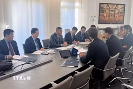 Bộ trưởng Bộ Tài chính Ngô Văn Tuấn (ngồi thứ ba từ trái sang) làm việc với Tập đoàn Rothschild & Co. (Ảnh: TTXVN phát)