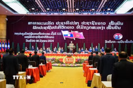 Quang cảnh lễ bế mạc Đại hội đại biểu toàn quốc lần thứ XII của Đảng Nhân dân Cách mạng Lào ngày 8/1/2026. (Ảnh: THX/TTXVN)
