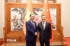 Phó Chủ tịch Quốc hội Trần Quang Phương (trái) và Phó Ủy viên trưởng Nhân đại toàn quốc Trung Quốc Trương Khánh Vĩ. (Ảnh: Công Tuyên/TTXVN)