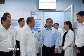 Lãnh đạo Thành ủy Thành phố Hồ Chí Minh, Sở Y tế khảo sát thực tế việc tiếp nhận, sử dụng trụ sở dôi dư của Bệnh viện Tai Mũi Họng. (Ảnh: Đinh Hằng/TTXVN)