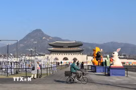 Cổng Gwanghwa, cửa chính của cung điện Gyeongbok nằm trên trục đường trung tâm nhất của Thủ đô Seoul. (Ảnh: Khánh Vân/TTXVN)
