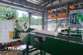 Khu vực sang tải hàng hóa xuất nhập khẩu trong khu vực cửa khẩu Chi Ma, tỉnh Lạng Sơn. (Ảnh: Quang Duy /TTXVN)