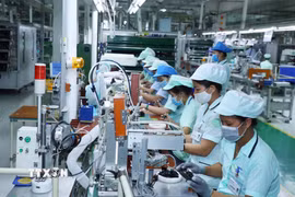 Sản xuất các loại loa và tai nghe điện thoại di động tại nhà máy của Công ty TNHH Điện tử Foster (Bắc Ninh), tại Khu Công nghiệp Đô thị và Dịch vụ VSIP Bắc Ninh, tỉnh Bắc Ninh. (Ảnh: Thống Nhất/TTXVN)