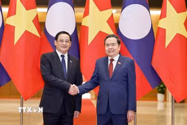 Chủ tịch Quốc hội Trần Thanh Mẫn hội kiến Thủ tướng Lào Sonexay Siphandone thăm chính thức Việt Nam và tham dự Diễn đàn Tương lai ASEAN lần thứ ba. (Ảnh: Doãn Tấn/TTXVN)