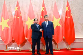 Thủ tướng Phạm Minh Chính hội kiến Tổng Bí thư, Chủ tịch nước Trung Quốc Tập Cận Bình. (Ảnh: Dương Giang/TTXVN)