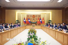 Thủ tướng Phạm Minh Chính hội kiến Tổng Bí thư, Chủ tịch nước Lào Thongloun Sisoulith. (Ảnh: Dương Giang/TTXVN)