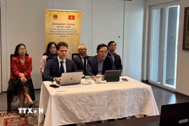 Tham tán Công sứ Phạm Quang Huy cùng ông Andrey Eydlin. (Ảnh: TTXVN phát)