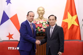 Bộ trưởng Bộ Ngoại giao Lê Hoài Trung tiếp Bộ trưởng Ngoại giao Panama Javier Eduardo Martínez-Acha Vásquez. (Ảnh: An Đăng/TTXVN)