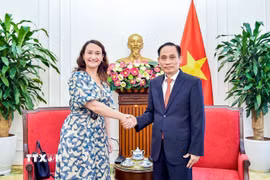 Bộ trưởng Ngoại giao Lê Hoài Trung tiếp Thứ trưởng Ngoại giao Đông Uruguay Valeria Csukasi. (Ảnh: An Đăng/TTXVN)