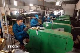 Dây chuyền sản xuất vòi hoa sen tại Công ty TNHH Tập đoàn sản xuất và kinh doanh TĐV Việt Nam, Khu công nghiệp VSIP Nghệ An. (Ảnh: Danh Lam/TTXVN)