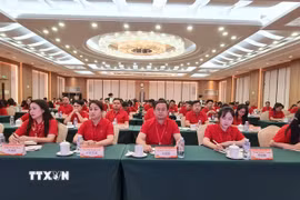 Đại diện đoàn thanh niên, thế hệ trẻ Việt Nam tìm hiểu về dấu chân Chủ tịch Hồ Chí Minh tại Trung Quốc. (Ảnh: Quang Hưng/TTXVN)