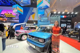 Mẫu xe Vinfast VF3 trình diễn tại buổi ra mắt tại Indonesia. (Ảnh: TTXVN phát)