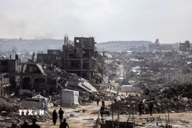 Cảnh đổ nát do xung đột tại Dải Gaza. (Ảnh: THX/TTXVN)
