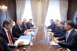 Tổng Bí thư Tô Lâm gặp Thủ tướng Slovakia Robert Fico. (Ảnh: Thống Nhất/TTXVN)