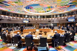 Quang cảnh Hội nghị thượng đỉnh EU tại Brussels, Bỉ ngày 15/10/2026. (Ảnh: AA/TTXVN phát)