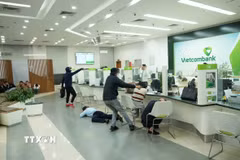 Tình huống hai đối tượng dùng hung khí đe dọa và cướp tài sản. (Ảnh: Đức Phương/TTXVN)
