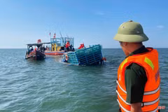 Các lực lượng tham gia cứu hộ tàu cá bị chìm. (Nguồn: BHT)