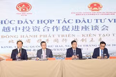 Lãnh đạo tỉnh Bắc Ninh và Đại sứ quán Việt Nam tại Trung Quốc trả lời câu hỏi kiến nghị của các doanh nghiệp Trung Quốc. (Ảnh: Công Tuyên/TTXVN) 
