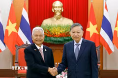 Tổng Bí thư, Chủ tịch nước Tô Lâm tiếp Chủ tịch Quốc hội kiêm Chủ tịch Hạ viện Thái Lan Sophon Zaram. (Ảnh: Thống Nhất/TTXVN)