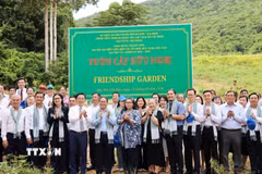 Đại diện Tổng lãnh sự quán các nước châu Á tại Thành phố Hồ Chí Minh dự lễ khánh thành "Vườn cây hữu nghị" tại Côn Đảo. (Ảnh: Xuân Khu/TTXVN)