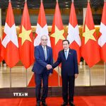 Chủ tịch Quốc hội Trần Thanh Mẫn hội kiến Tổng thống Thụy Sĩ Guy Parmelin. (Ảnh: Doãn Tấn/TTXVN)