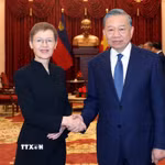 Tổng Bí thư, Chủ tịch nước Tô Lâm tiếp Thủ tướng Công quốc Liechtenstein Brigitte Haas. (Ảnh: Thống Nhất/TTXVN)