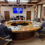 Giáo sư,Tiến sỹ Trần Hồng Thái, Chủ tịch Viện Hàn lâm Khoa học và Công nghệ Việt Nam làm việc với Rosatom. (Ảnh: TTXVN phát)