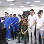 Các bị cáo nghe Tòa tuyên án. (Ảnh: Kim Anh/TTXVN)